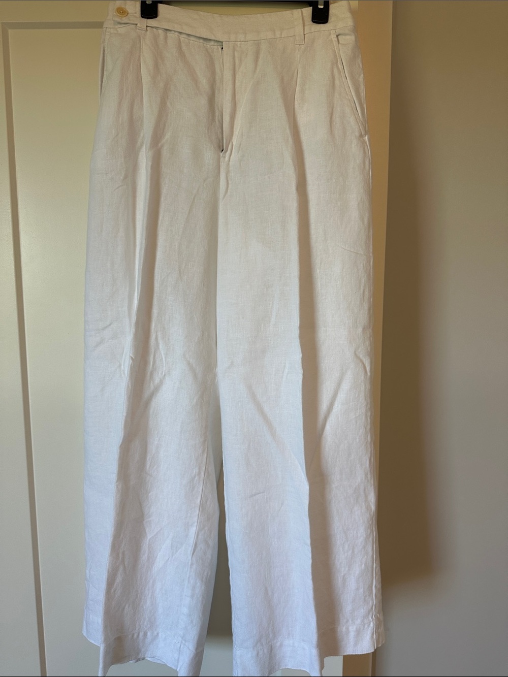 Madewell Harlow White Wide-Leg Linen pant